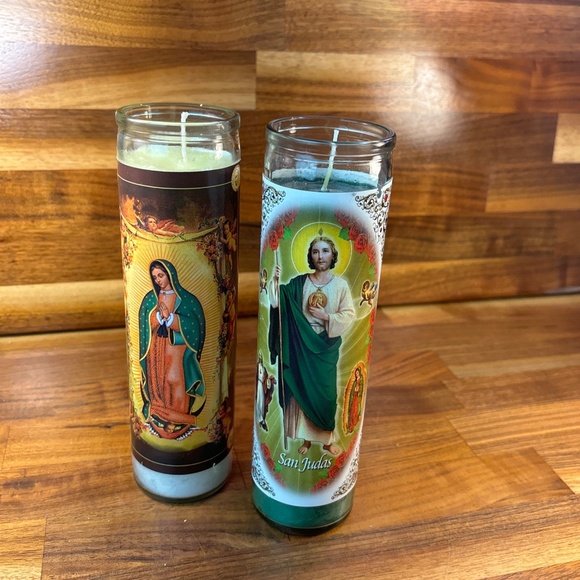 Religious Mexican Candles 8” Lot of 2 Spiritual - Picture 5 of 10